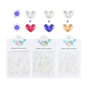 Crystal Resin Nail Charms: 50pcs Photochromic Transparent Heart 3D Decorations