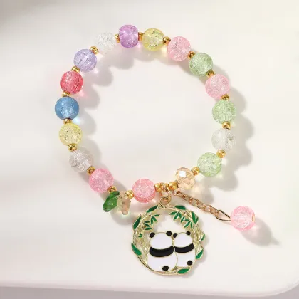 Cute Panda Glass Bead Bracelet for Kids Hair Accessories