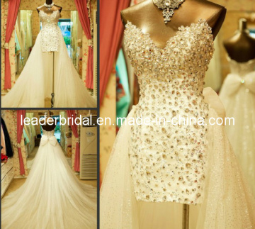 Hi-Low Crystal Stones Short Beach Wedding Gown H13905