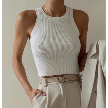 Women Solid Ribbed Midriff-Baring Tank Top