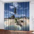 Custom Large Curtains 3D HD Sea View Rock Beach Landscape Background Wall Painting Window Drapes For Living room Bedroom