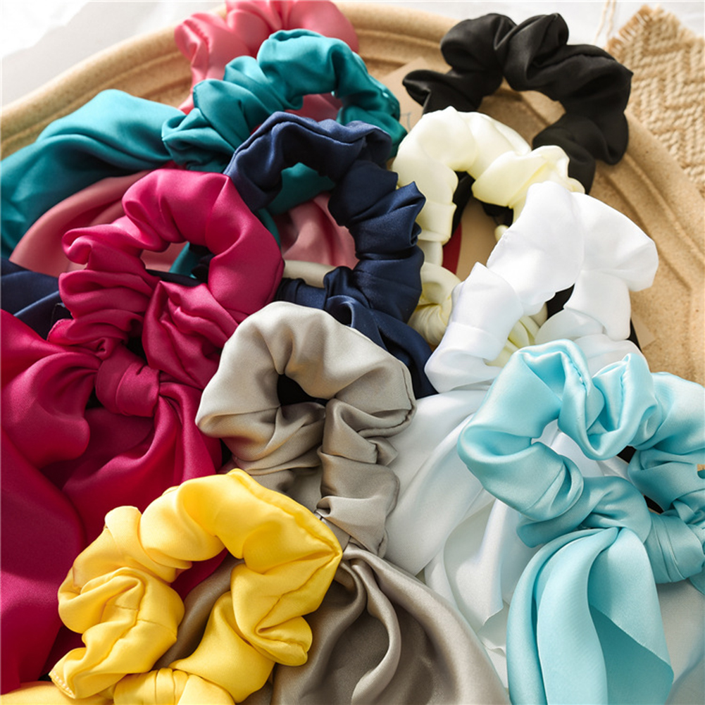 women Summer scrunchy Turban Bow Streamers Hair Scrunchies Ribbon Hair Ties Horsetail Ties Solid Head Wrap hair accessories