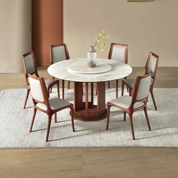 Solid Wood Italian North American Black Walnut Marble Round Table - Designer Log Dining Table