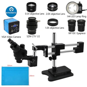 3.5X-90X Black Double Arm Stereo Trinocular Microscope Camera