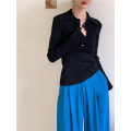 Vintage Lapel Button-Sleeve Bottoming Shirt Top