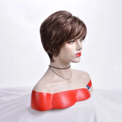 Wholesale natural wig for women brown synthetic hair short straight wig cheap online wholesale online