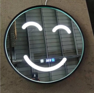Modern Touch Screen LED Lighted Smart Vanity Round Shape Bathroom Mirror with Smiley Face