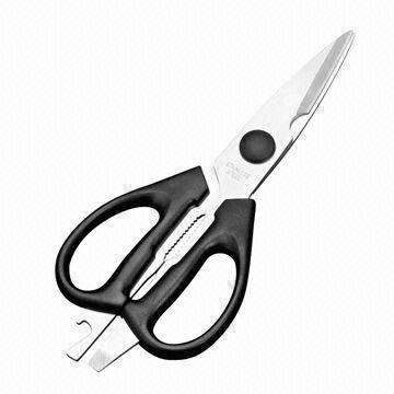 Kitchen scissor, made of stainless steel with plastic handles