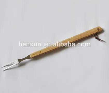 Long Wooden Handle BBQ Fork Barbecue Turning Fork