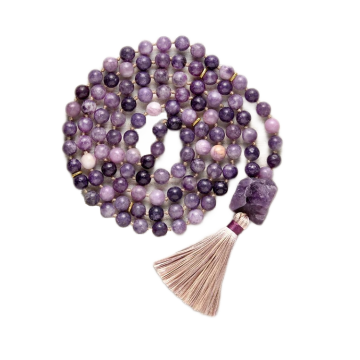 Crystal Bracelet: Lepidolite Mala Beads Set of 108 Gemstone Beads for Meditation and Healing