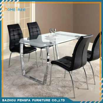 Stainless steel dining table with glass top/dining table set in home furniture