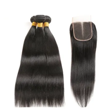 RUIMEI Brazilian Straight Hair 8A Grade 100 Human Hair Bundle With Closure Raw Cuticle Align Virgin Hair Extension