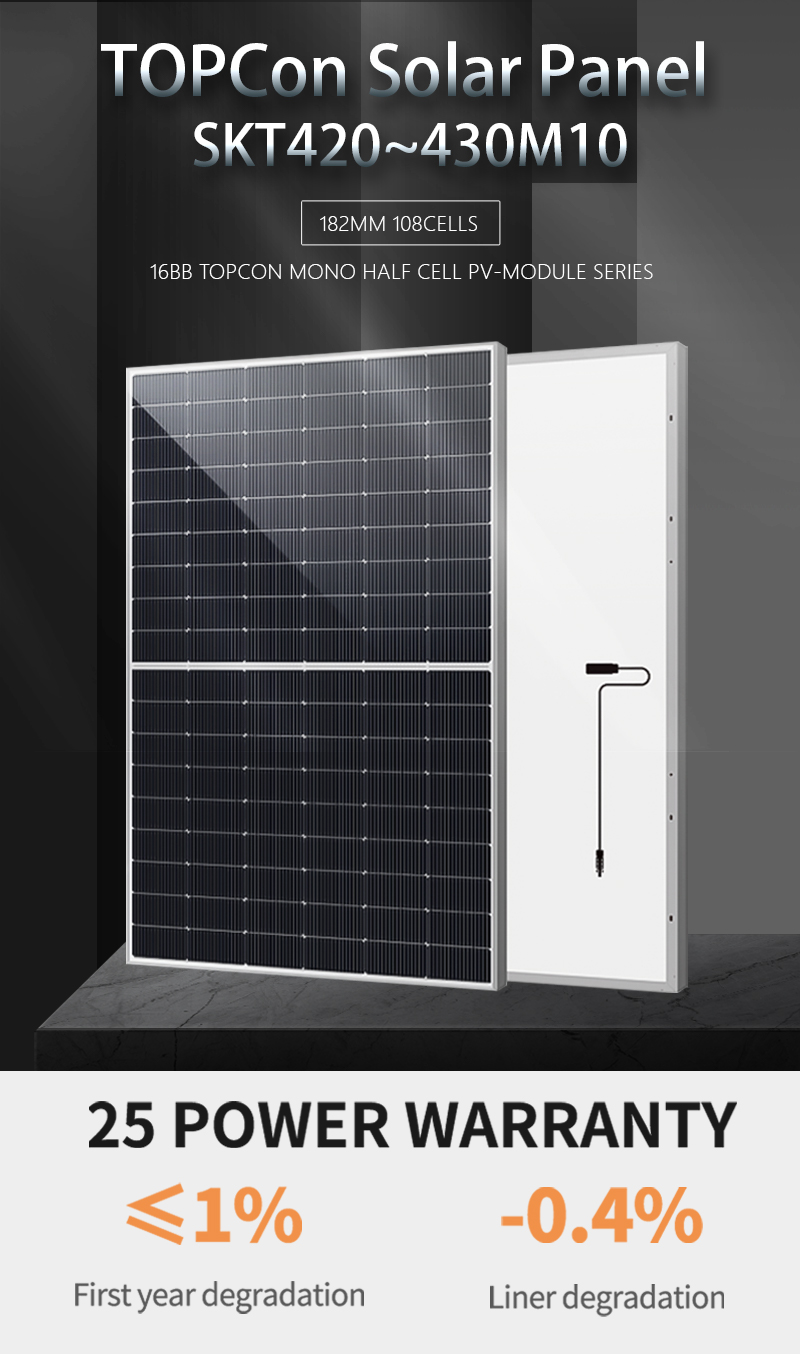 Módulo solar Topcon 430W para garagem solar