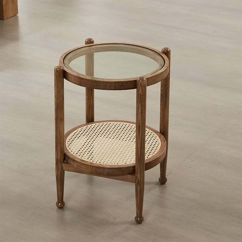 Fantastic Design Glass Rattan Double Layers Round Side Table