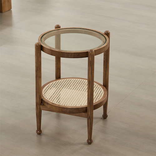  Fantastic Design Glass Rattan Double Layers Round Side Table Manufactory