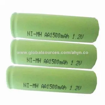 NiMH Rechargeable Batteries, AA Size, 1,500mAh, 1.2V, 40.0 + 0.0-2.0mm Height