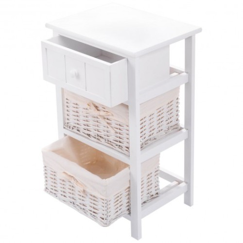 Bedroom Drawer Nightstand Corner Table With Wicker Basket