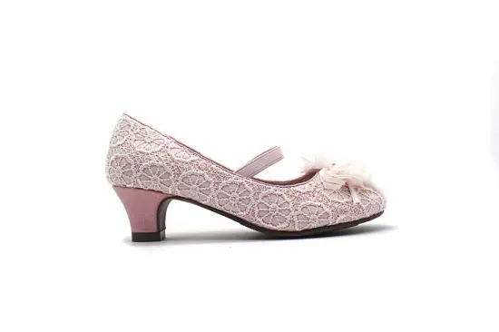 Girls Party Shoes with Silk Flowers Decoration