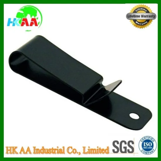Good quality CNC stamping parts black oxide stainless steel belt clip, spring steel belt holster clip