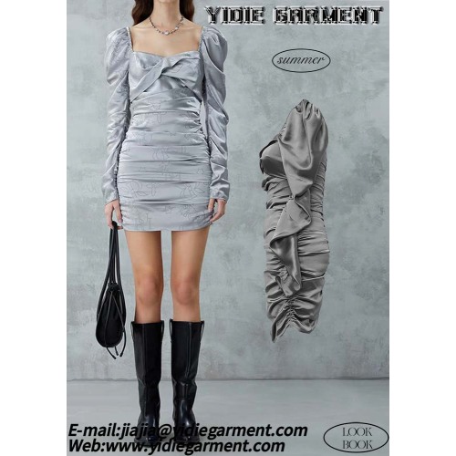Lengan panjang Pakaian Mini Perak Bodycon