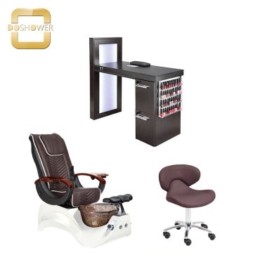 Luxury Brown Pedicure Chair Station with Nail Table - Wholesale Pedicure Sets