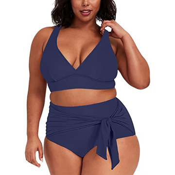 2024 Plus Size Women's Swimsuits: Striped Print High-Waist Backless Two-Piece Beach Swimwear in Large Sizes