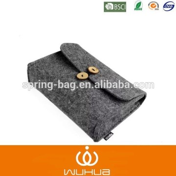 no zipper grey simple button felt cosmetic bag