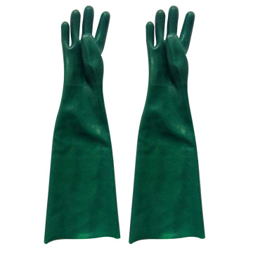 Green PVC gloves sandy finish cotton liner 60cm