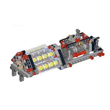 Stemedu MOC Mechanical Bricks Translucent 6 Gears Transmission V16 Engine Building Blocks