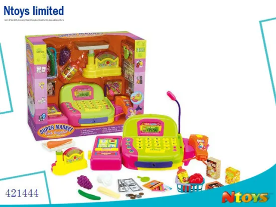 2014 HOT SELLING PLASTIC KIDS CASHIER DESK W/CALCULATOR,MUSIC,LIGHT,MICROPHONE)NOT INCLUDE BATTERY, 6442899