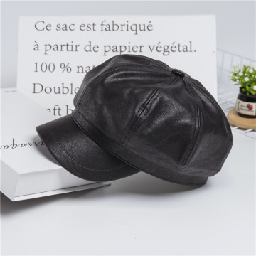 Effen kleur pu lederen Britse retro octagon baret