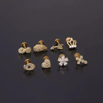 Gold Plated Cubic Zirconia Helix Earrings - Wholesale Custom Statement Targus Cartilage Stud Earrings