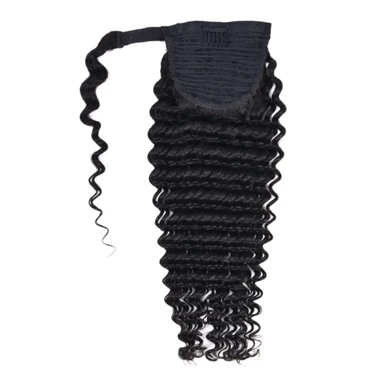 High Quality Deep Human Hair Blend Ponytail Extensions Drawstring Hair Pony Wrap Around