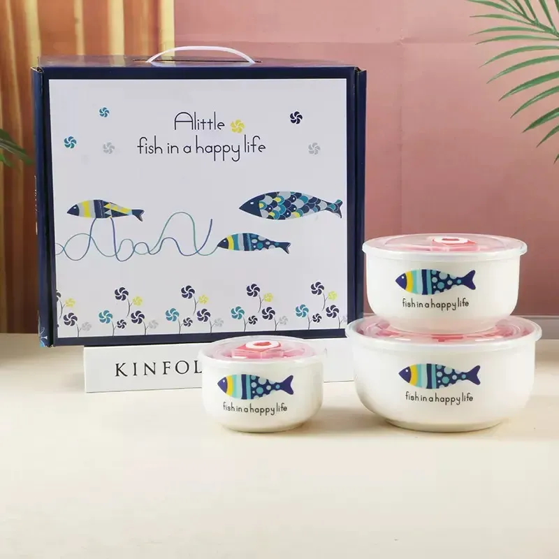 Bone China Bowl Set with Plastic Cover
