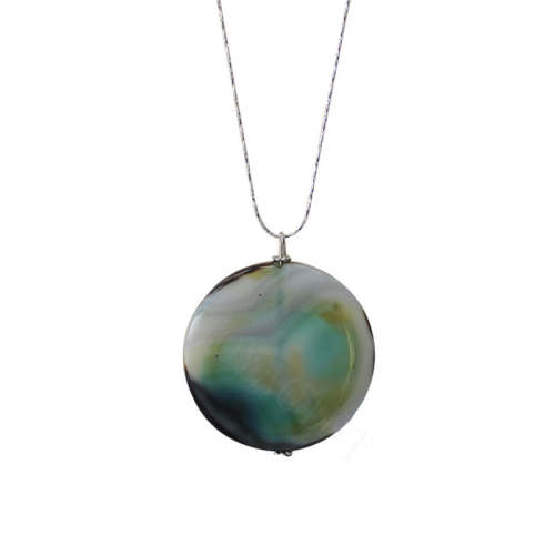 Natural Gemstone Agate Necklace with Silver Chain