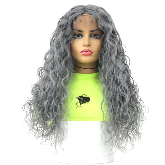 Long Deep Curly Smoky Grey Wig Synthetic Lace Front Wigs for Women X-TRESS High Temperature Glueless Wavy Middle Part Lace Wig