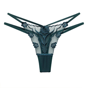 Ladies Lace Floral Embroidery Thong Panties - Plus Size Mesh Underwear