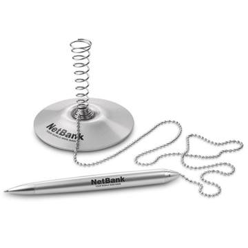 High-Quality Metal Counter Pen with Chain for Banks and Office Use: Custom Logo Printing Available