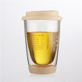 Double Wall Thermo Glass Cup reusable glass coffee cup with silicone lid