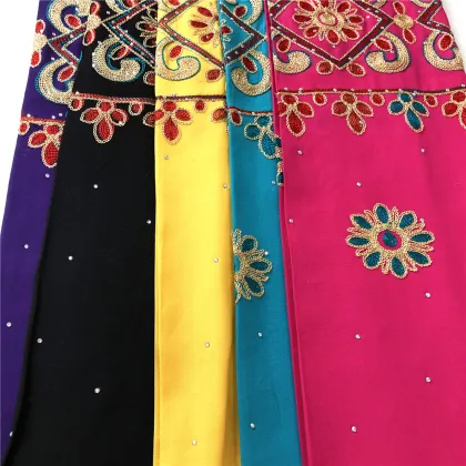 Golden Thread Chain Embroidery On Rayon Solid Fabric