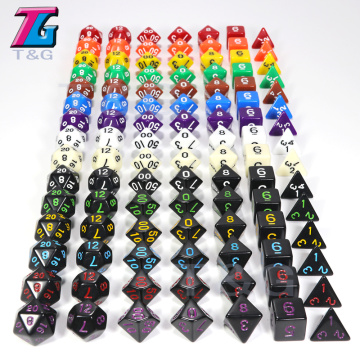 Wholesales dice game 7pc/lot High Quality Multi-colored Dice Set D4,6,8,10,10%,12,20 dnd dados rpg sets