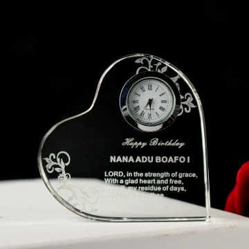 Creative Crystal Glass Heart Clock for Wedding Desk Favor Gift - For Sale