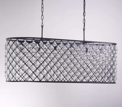 American Spencer Rectangular Chandelier 61" Matt Black Oval Dining Chandelier