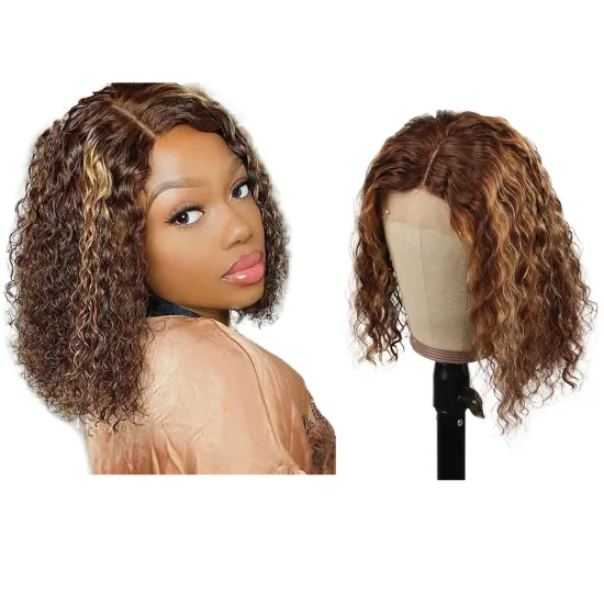 Wholesale Highlight Human Hair T Part Lace Wig Vendors, Piano 4/27 Brazilian Human Hair 4x4 /13x4 Lace Front Bob Wig