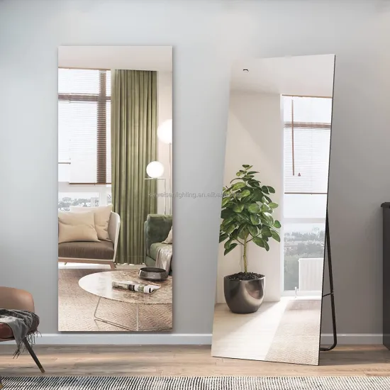 Large, Long 70\"x28\" Smart Metal Rectangular Full-Length Floor Mirror: Free-Standing & Leaning Against Wall Option