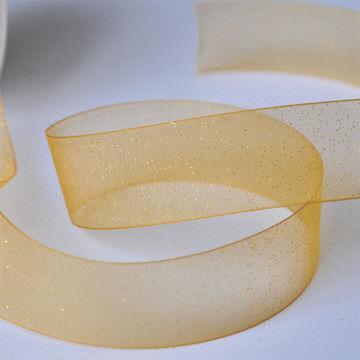 Gold Dust Printed Pale Gold Organza Ribbon, Made of 100% Polyester, Used for Garments Decoration