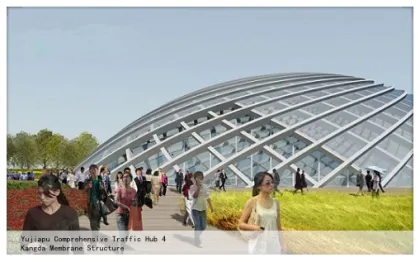 Yujiapu ETFE air cushions tensile membrane station