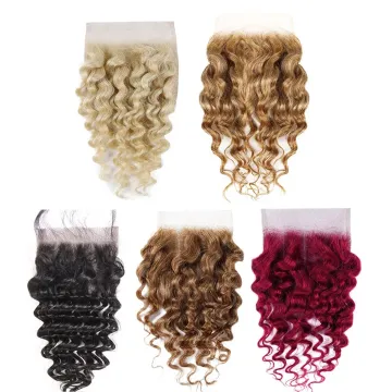 wholesale high quality color 4x4" 5x5"transparent lace closure with  deep wave body wave  Brazilian Virgin human hair