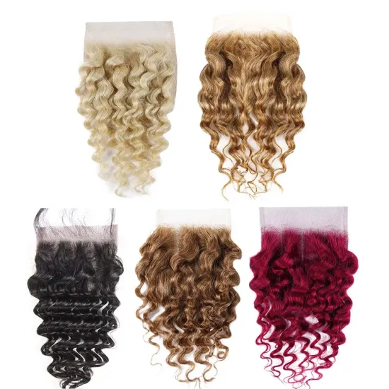 wholesale high quality color 4x4" 5x5"transparent lace closure with  deep wave body wave  Brazilian Virgin human hair