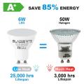 BlazeBrite GU10 LED Bulbs 6W, 50W Halogen Equivalent, Non-dimmable, 5000K Daylight White, 120 V, 480 Lm, 120° Flood Beam Angle